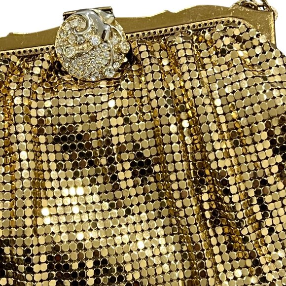 Vintage Whiting & Davis Gold Mesh Evening Bag With Rhinestone Clasp And Chain Ha - Picture 4 of 10